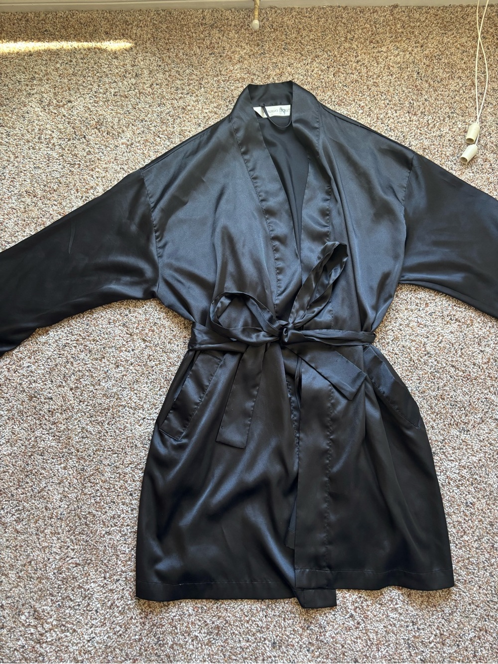 Victoria’s Secret Silky Black Satin Robe with Tie Belt